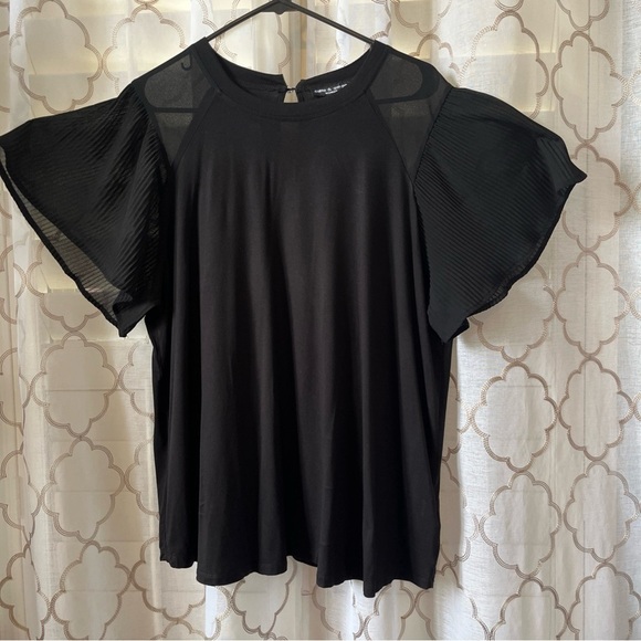 Cable & Guage Woman Black Blouse Chiffon Sheer  Pleated Flutter Sleeves 1X - Picture 1 of 8